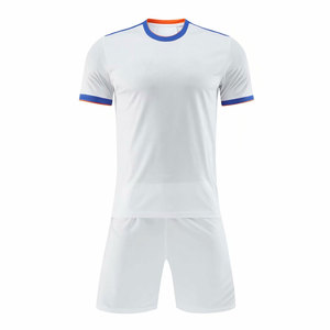Uniforme de Fútbol Personalizado para Hombre, Conjunto de Camiseta de Fútbol Totalmente Blanca con Ribete Azul Real y Naranja, Secado Rápido, 100% Poliéster, Kit de Entrenamiento de Fábrica - Product Image 1