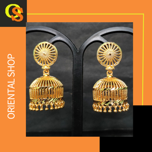 Juego de pendientes de bajo precio con diseño tradicional de 22CT, pendientes Jhumka chapados en oro, joyería para mujer, ropa de exportadores - Product Image 3