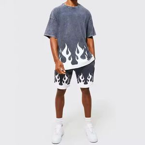 Ensemble de t-shirts décontractés en coton délavé à l'acide pour hommes, 2 pièces, mode d'été avec manches courtes, t-shirts bleus - Product Image 2