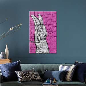 Obra de arte moderna impresa en lienzo con diseño de conejo en el teléfono: elegante decoración de pared, estirada sobre lienzo. - Product Image 1