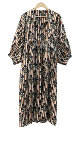 Vestido Midi 100% Algodón, Tejido Dulce, Ecológico, Estampado Floral Patchwork, Lavable, Manga Larga, Cuello Redondo con Cierre de Cordón - Product Image 2