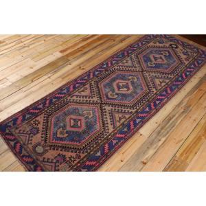 Alfombra Turca de 3,37x9,5 pies, Alfombra Geométrica Azul Vintage - Product Image 2