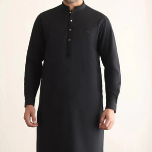 Traje Shalwar Kameez Negro de Verano 2026, Diseño Moderno, Hecho en Fábrica, para Hombre, Informal, de Algodón, Mangas Largas, para Oraciones del Eid y Ramadán - Product Image 1