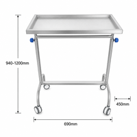 Table d'opération mobile moderne en acier inoxydable pour instruments chirurgicaux, chariot de lit réglable en hauteur pour hôpital et clinique