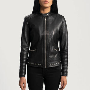 Vestes en cuir de moto pour femmes de haute qualité, vêtements d'extérieur de motard sur mesure élégants pour l'hiver et l'automne, mode féminine - Product Image 1