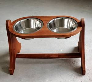 ชามคู่สำหรับแมวและสุนัขแบบยกสูงทำจากสเตนเลสมีขาตั้งไม้ทนทาน - Product Image 4