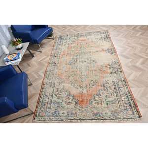 Alfombra Vintage Grande de 5.3x8.9 pies, Alfombra Turca Azul Sólido - Product Image 4