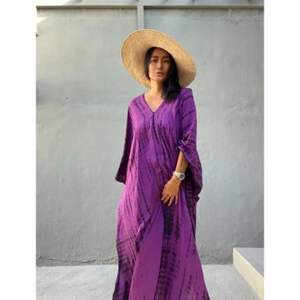 Maxi vestido bohemio púrpura Tie Dye Kaftan para mujer tamaño libre Batwing media manga Casual para nueva colección Primavera Verano playa - Product Image 1