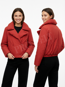 Chaqueta Acolchada con Solapa Ancha y Logotipo Bordado Personalizado, Chaqueta de Invierno con Botones Cruzados de Mezcla de Algodón, Chaquetas Acolchadas Transpirables - Product Image 6