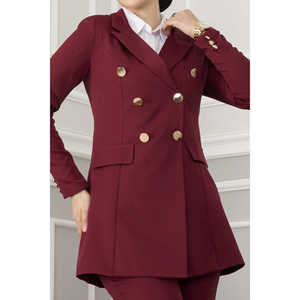 Burgundy Handkerchief Collar Detail Hijab Set with <b>Button</b> Decoration - Product Image 5