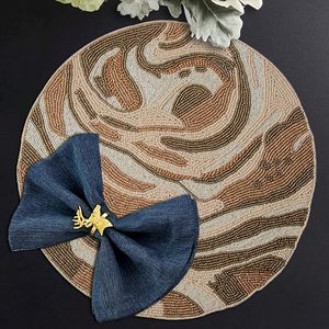 Brown Beige <b>Beaded</b> Classic Style Table <b>Placemat</b> Durable Scratch Heat Resistant Kitchen Decor for Dining Table and Charger - Product Image 5