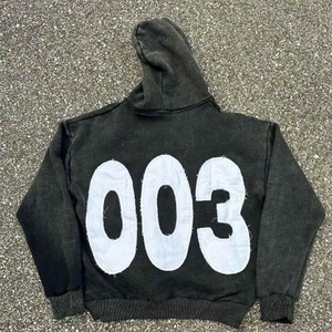 Survêtements pour hommes à coupe évasée, lavage à l'acide, broderie personnalisée, pantalon patchwork délavé, sweat à capuche XL, streetwear en molleton, logo, hiver - Product Image 3