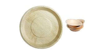 ECONUS Export Quality Combo Plato redondo de hoja de areca desechable de 10 pulgadas | Paquete de 15 | con redondo de 4 pulgadas - Product Image 3