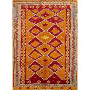 Alfombras de Lana Anudadas a Mano Nuray, Patrón Geométrico Rojo y Naranja, Gran Tamaño 9x12 para Decoración de Sala de Estar -Pae-145 - Product Image 1