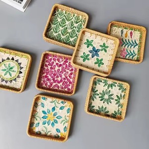 Ensemble de trois pièces de nouveaux plateaux imprimés en émail en bois tissé rectangulaire pour comptoir de cuisine et restaurant et hôtel - Product Image 2