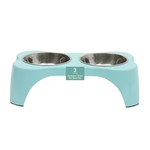Gibson Home <b>Bow</b> Wow Meow 3-Piece Elevated <b>Dog</b> and Cat Bowl Set, 13 oz - Product Image 1