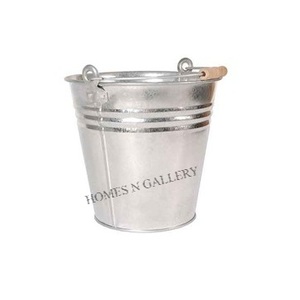 Metal Bucket Round Strong Galvanized Pail Wood With Ware Handle - Product Image 1