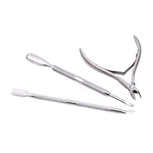 Outils pour ongles 3 pièces ensemble de pinces à ongles à cuticules poussoirs en acier inoxydable manucure pédicure outils - Product Image 1