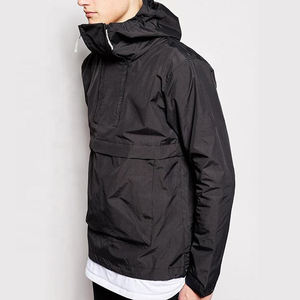 Nouvelle veste coupe-vent en toile à col montant, style streetwear, avec logo personnalisé sur le devant, demi-zip, pour homme, noire - Product Image 2