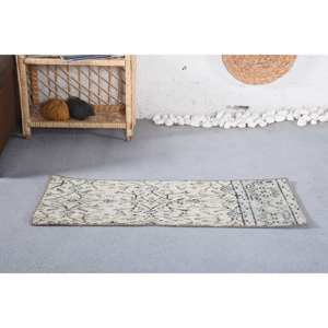 พรมขนสัตว์สีเบจสีดำวินเทจแบบปะต่อแบบชนบทด้านข้างเป็นรูปสี่เหลี่ยมผืนผ้า1.4 3.1ft สำหรับใส่ทางหัวเตียงยางพาราสำหรับฤดูร้อน - Product Image 1