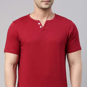 T-shirts Henley de haute qualité pour hommes T-shirt d'entraînement à manches longues personnalisé Col en O Fond incurvé Motif solide 180 grammes Polaire 100% coton - Product Image 3