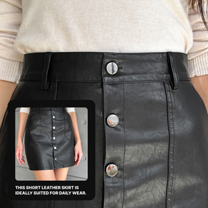 Jupe crayon noire en cuir mini, boutonnée devant, taille haute, pour femme, décontractée, automne - Product Image 3