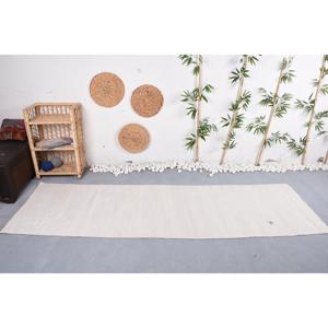 Tapis turc vintage 2,8x9 pieds, tapis uni beige et blanc - Product Image 2