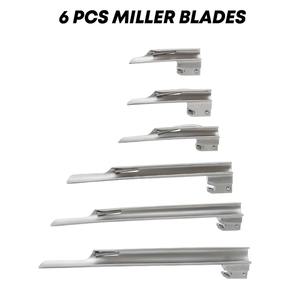 Ensemble de 12 laryngoscopes à fibres optiques Mac & Miller + 2 poignées Kit d'intubation Source d'alimentation manuelle Acier inoxydable allemand - Product Image 4