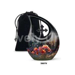 ชุดรูปแบบหยดน้ำตาสีดำโกศสำหรับใส่ขี้เถ้าของมนุษย์ตกแต่งด้วยถุงกำมะหยี่ฟรี - Product Image 4