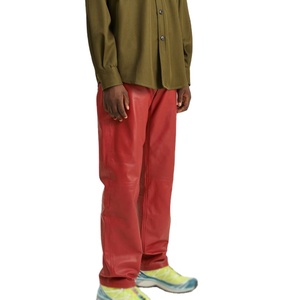 2024 printemps automne hommes véritable peau de mouton cuir pantalons de survêtement noir haut pantalons décontractés léger toile personnalisable mode - Product Image 2