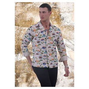 Camisa Oxford Blanca Casual para Hombre, Corte Ajustado, Transpirable, Talla 3XL, con Diseño Colorido de Campamento, Caravana y Naturaleza, Formal - Product Image 4