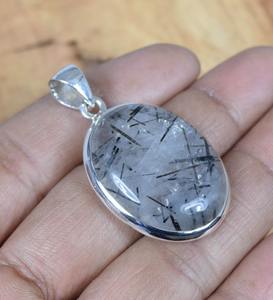 Colgante de piedras preciosas, joyería hecha a mano, colgante de moda con forma ovalada de rutilo negro, colgante de diseñador de Plata de Ley 925, regalo para ella - Product Image 5