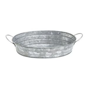 Bandeja de hierro de metal galvanizado de forma redonda con asas doradas - Product Image 2