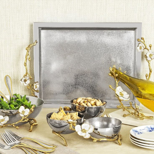 <b>Set</b> of 3 Hammered Silverware Stainless Steel <b>Dessert</b> <b>Bowls</b> with Gold Polished Aluminum Base Modern Serving Design - Product Image 3