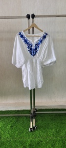 100% algodón Floral bordado A-Line Kaftan vestido Casual fiesta estampado estilo para Primavera/Verano transpirable lavable Natural - Product Image 3