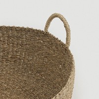 Nieuwe aanwinst: handgemaakte rieten opbergmanden van zeegras, brede ronde vorm met handvatten, voor groothandel, thuisgebruik en goedkope bulk aankoop.