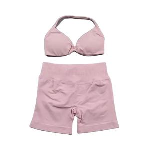 Ensemble de yoga pour femme, soutien-gorge de sport et short de couleur unie, taille haute, longueur cheville, léger, en Spandex/Nylon 220g, vente en gros 2026 - Product Image 4