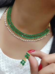 Conjunto de collar nupcial indio de alta calidad chapado en oro Polki AD CZ estilo de hilo etéreo para boda de mujer circón de latón principal - Product Image 2