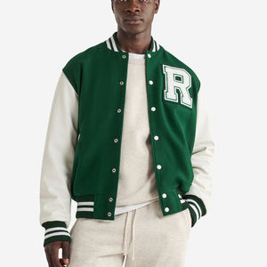 Haute qualité hommes collège Baseball varsité vestes hiver laine poitrine cuir manches 100% laine fermeture éclair décontracté avant - Product Image 1