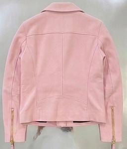 Chaqueta de Motociclista de Gamuza Rosa Bebé con Cremallera Dorada y Tirador de Borla - Product Image 2