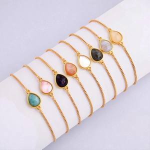 925 Solid <b>Silver</b> Pear Bezel Pink Shell Gemstone Link Chain Gold Plated Adjustable <b>Bracelet</b> for Party Gift Wholesale <b>Charm</b> - Product Image 3