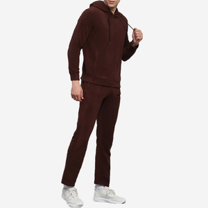 Survêtements essentiels pour hommes en chocolat brun, sweat-shirt et jogging confortables pour l'hiver, tendance 2025, stock personnalisé, logo brodé, prix d'usine - Product Image 2