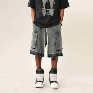 Short en jean lavé le plus populaire High Street Multi Pocket Loose Wide Leg Breathable Summer Denim Shorts - Product Image 1