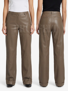 High Quality Custom Embroidery Logo Leather <b>Trousers</b> Women High Waist <b>Belt</b> Loop Concealed Front Fastening Fashion Leather Pants - Product Image 4