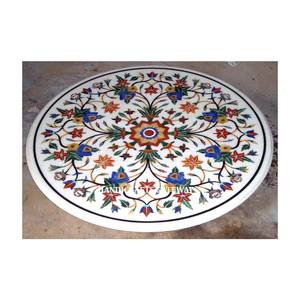 Fabricante y exportadores de mármol blanco puro con incrustaciones de mesa, diseño de flores, trabajo hecho a mano, pulido fino para fines decorativos - Product Image 1