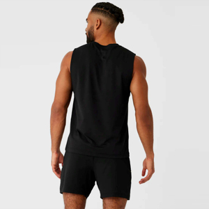Débardeur de fitness personnalisé pour homme, coupe ajustée, noir uni, col rond, sans manches - Product Image 4