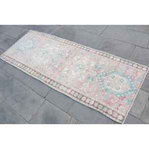 Tapis turc 2,4x6,7 pieds, rose bleu abstrait, tapis vintage en laine - Product Image 2