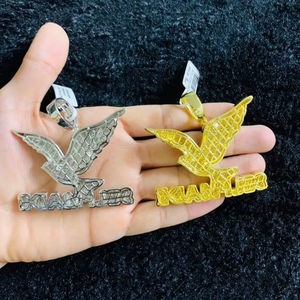 Colgante de Plata de Ley 925 con Diseño de Pájaro y Letra, Estilo Punk Hip Hop, con Moissanita Blanca, Bañado en Rodio y Oro de 14K, para Regalo Unisex o Fiesta - Product Image 2