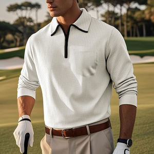 Polo de qualité supérieure pour hommes, solide et imprimé techniques sombres, tissu de haute qualité avec long et fermeture éclair et col polo pour le golf - Product Image 5