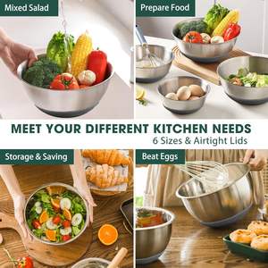 Nuevo en Fábrica, Ensaladera para Frutas y Verduras, Tazón Mezclador Alemán de Acero Inoxidable con Base Antideslizante de Silicona y Tapa, al por Mayor - Product Image 5